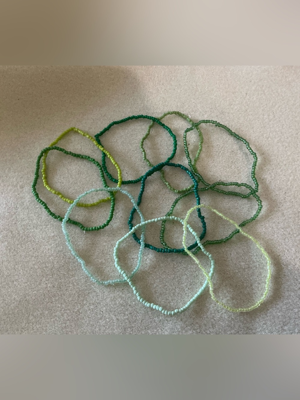 Beaded Stretch Bracelets - Green Mix, set of 10